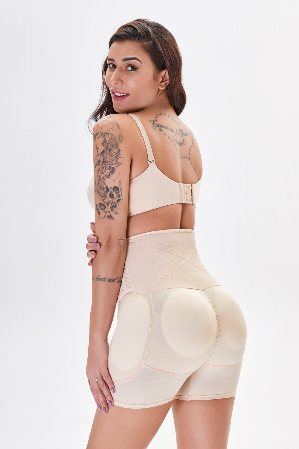 Plus Size Hip Lifting Shaping Shorts in Black in Apricot for Women