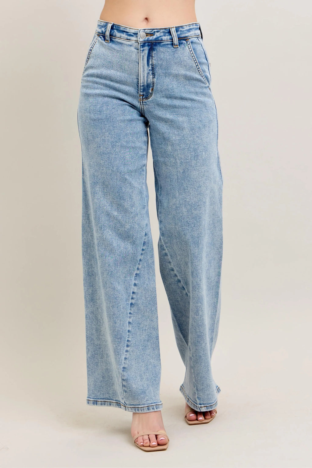 High Waist Wide Leg Jeans with Skewed Inseam Plus Size in Light for Women