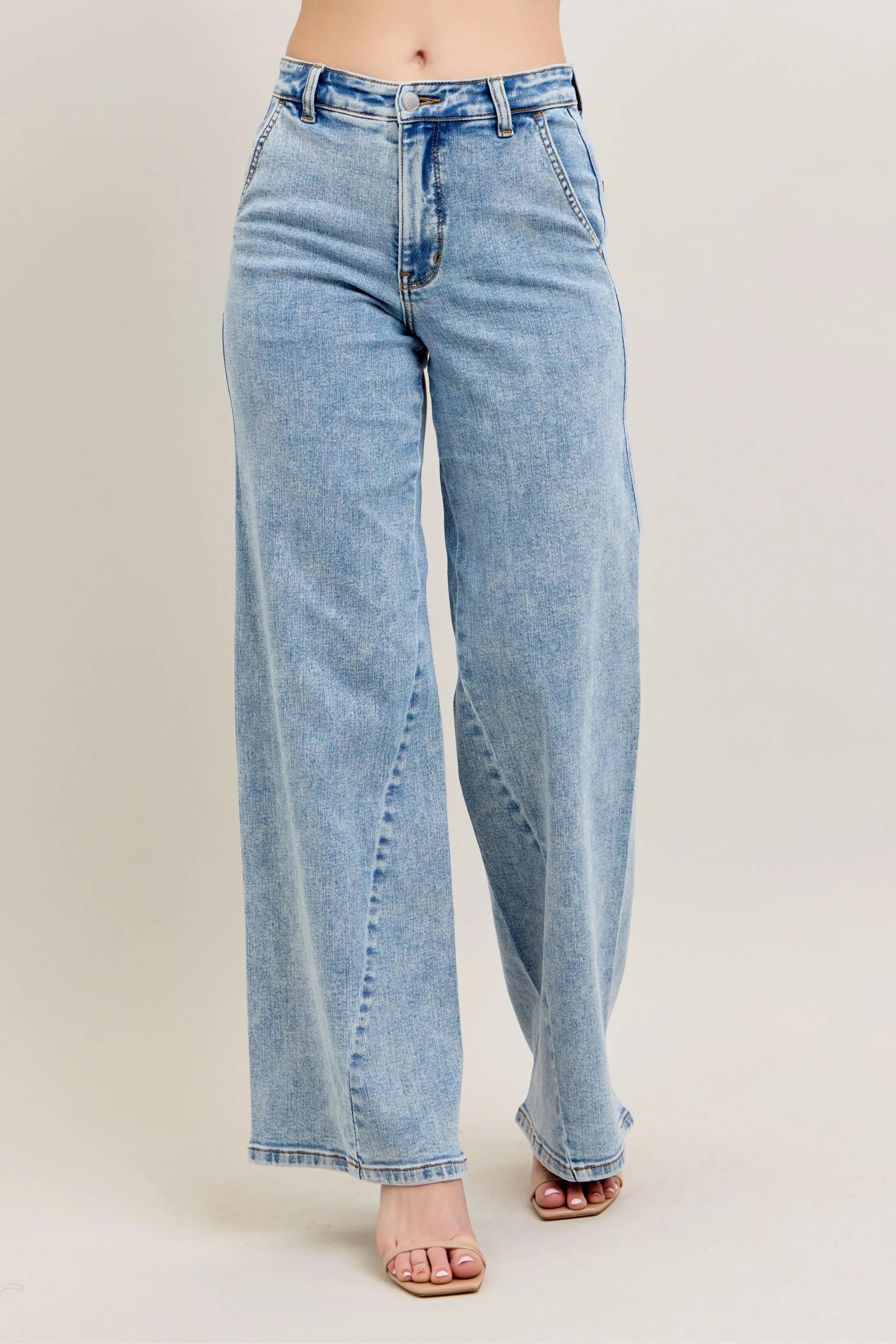 High Waist Wide Leg Jeans with Skewed Inseam Plus Size in Light for Women