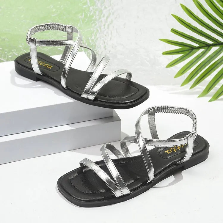Crisscross Strappy Flat Sandals in White for Women