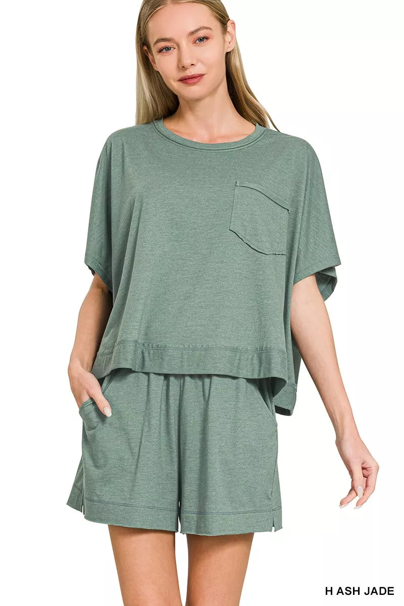 Exposed Seam Boxy Top & Shorts Set in H Jade Green for Women