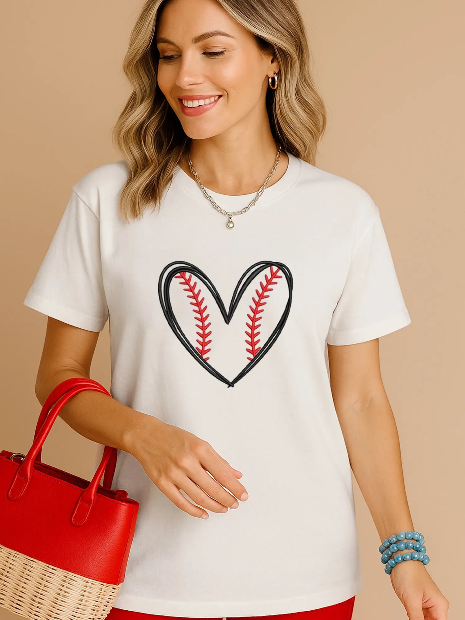 Heart Graphic Short Sleeve T-Shirt in White for Women