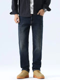 Straight Leg Washed Jeans in Dark Navy for Men