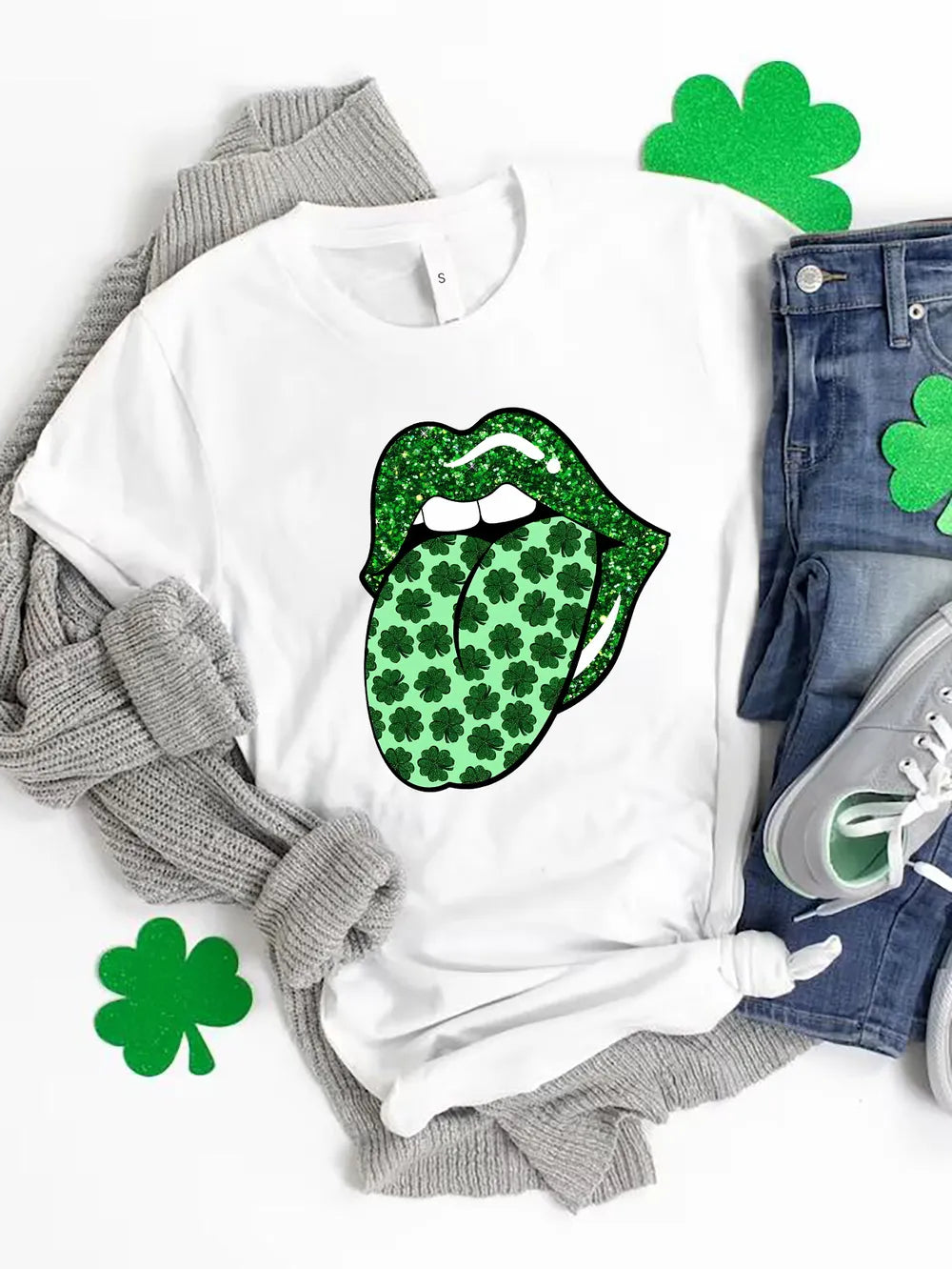Saint Patricks Day Round Neck T-Shirt in White for Women
