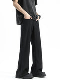 Relaxed Fit Flare Leg Pants Plus Size in Black for Men