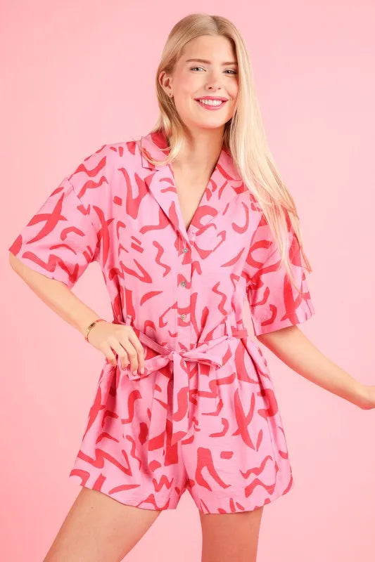 Oversized Printed Button Down Resort Romper for Women