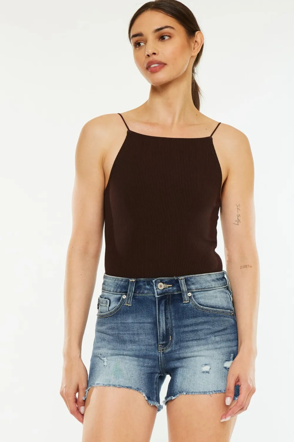 High Waist Raw Hem Denim Shorts in Dark for Women