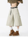 Wide Leg Cargo Denim Shorts Plus Size in Military Green for Men