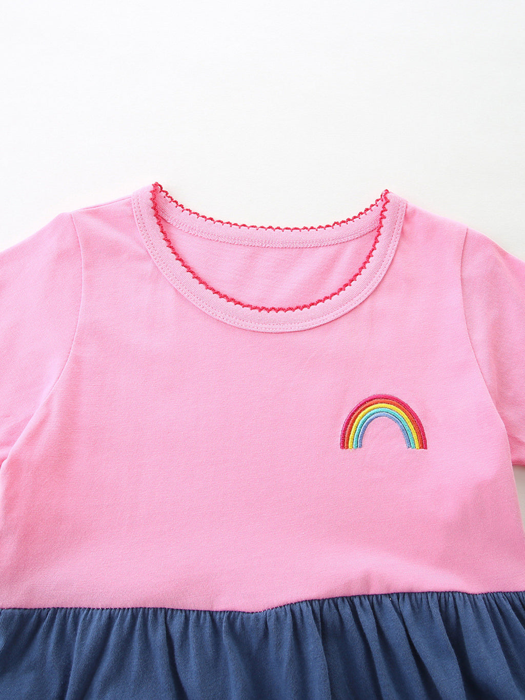 Heart Embroidered Casual Dress in Pink for Girls