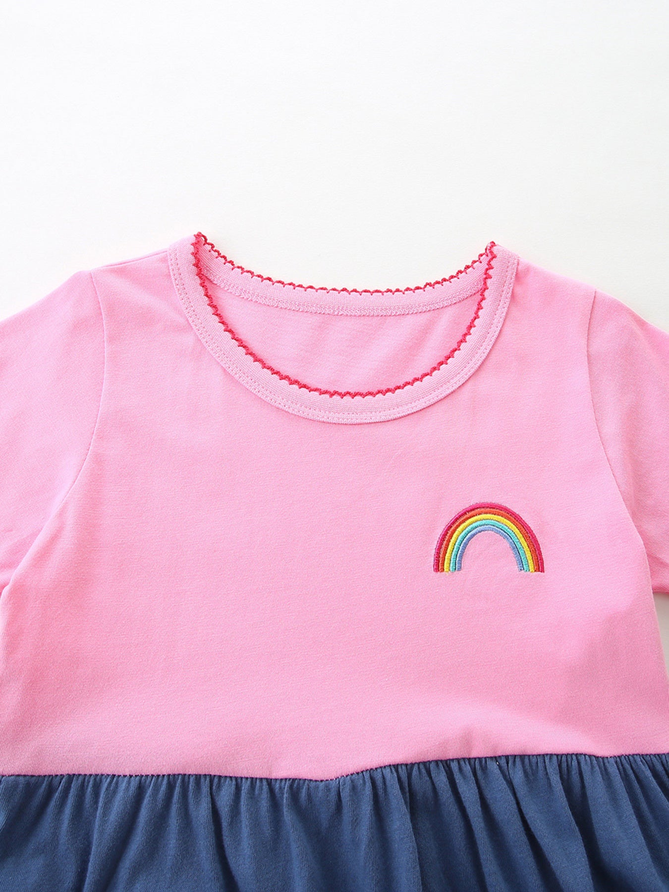 Heart Embroidered Casual Dress in Pink for Girls