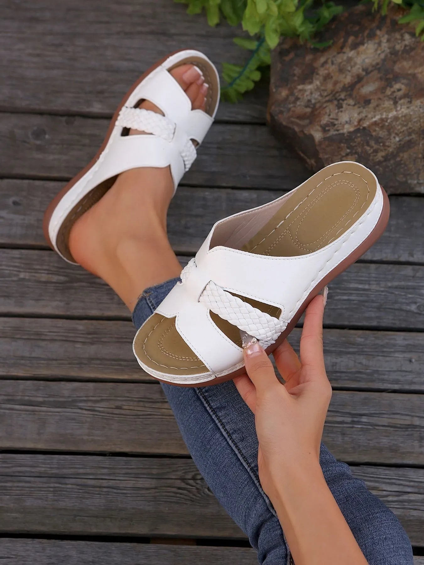 Open Toe Wedge Sandals in Relaxed in White for Women