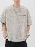 Plus Size Printed Round Neck Relaxed Fit T-Shirt in Apricot for Men