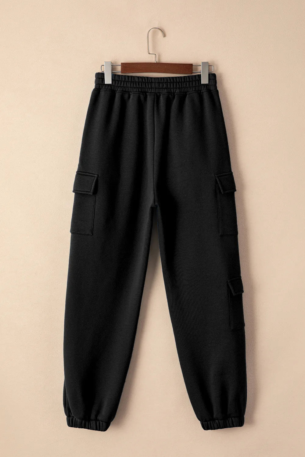 Pocketed Elastic Waist Active Joggers in Black for Women