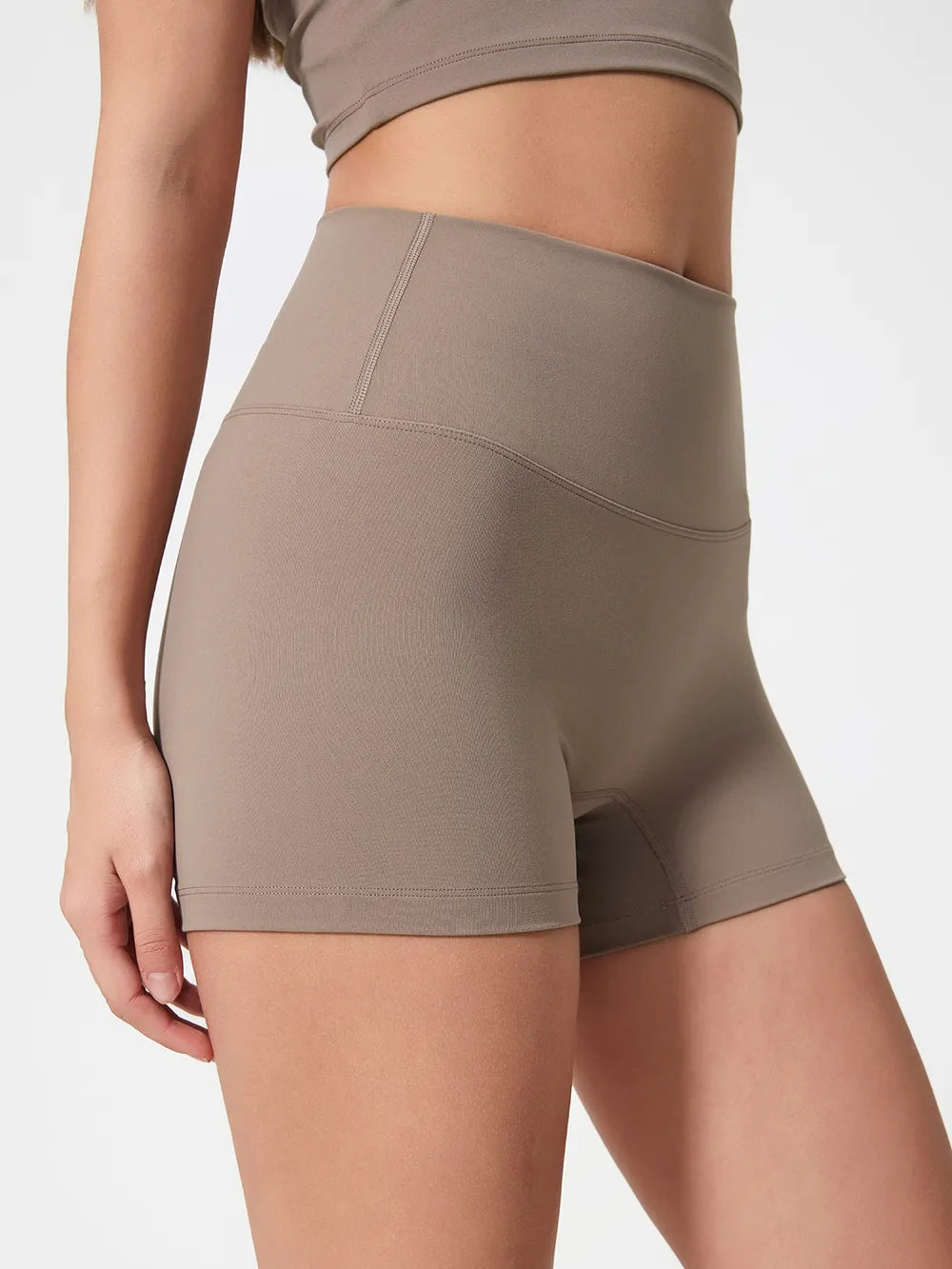 High Waist Active Shorts in Deep Dark Green in Mocha for Women