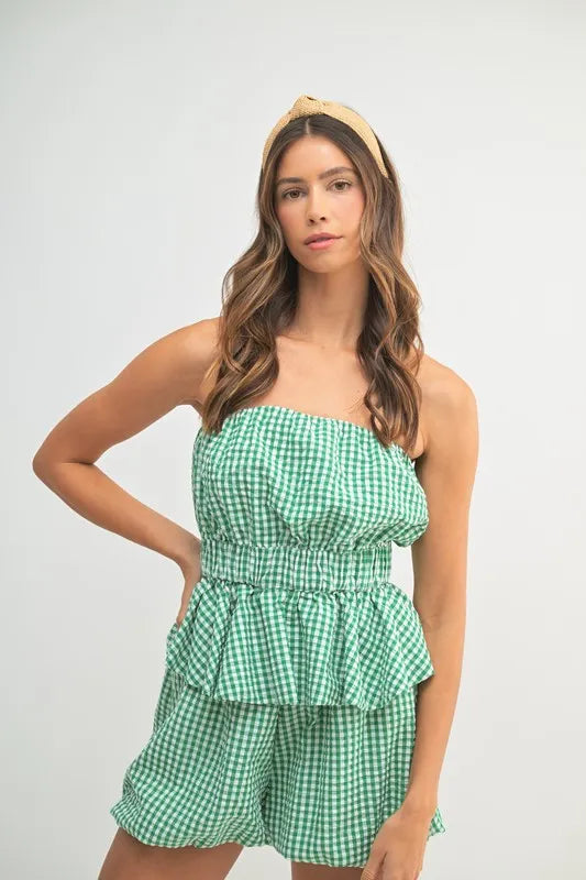 Gingham Tube Top and Shorts Set for Women