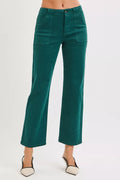 High Rise Ankle Flare Patch Pocket Jeans in Hunter Green for Women