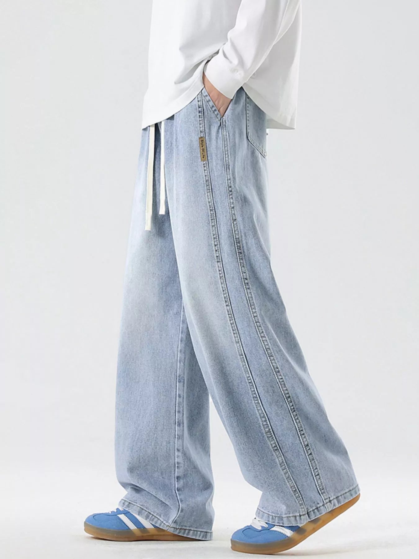 Wash Wide Leg Jeans Plus Size in Classic in Light Blue for Men