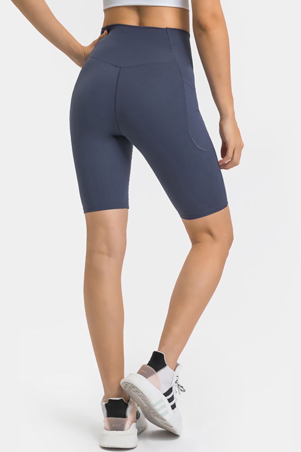 High Waist Biker Shorts with Pockets in Black for Women