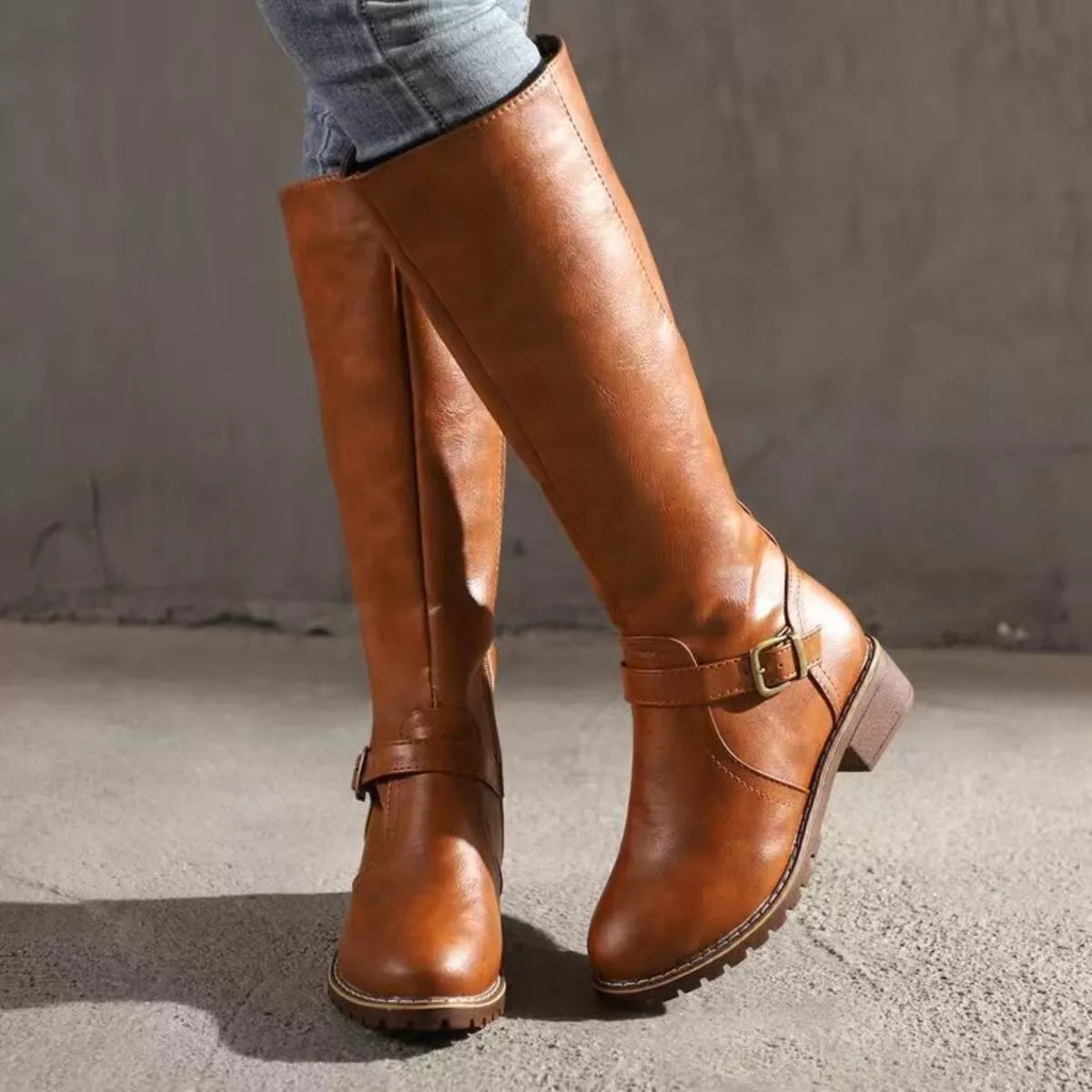 Round Toe Block Heels Boots in Yellow for Women