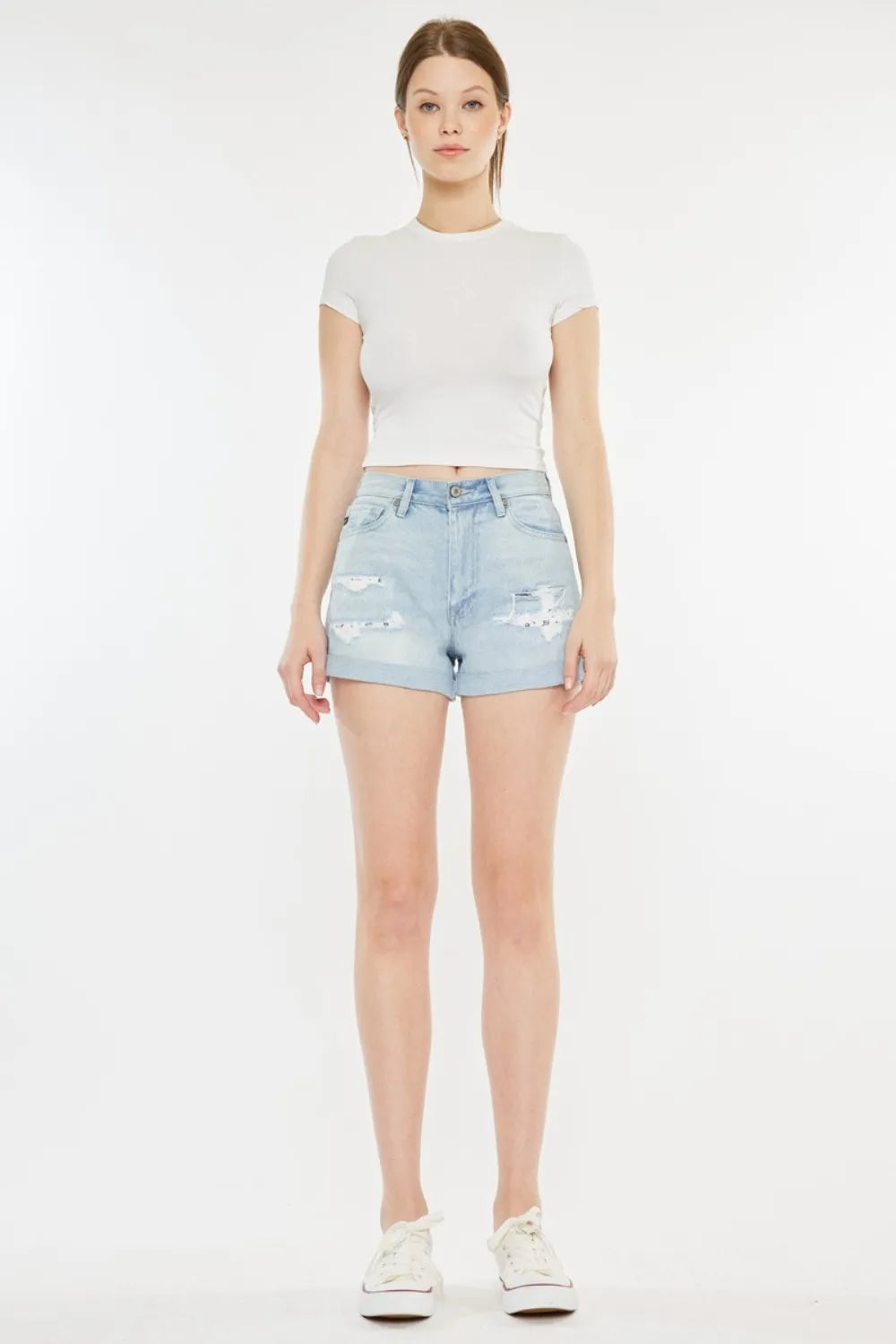 High Rise Repaired Mom Denim Shorts in Light for Women