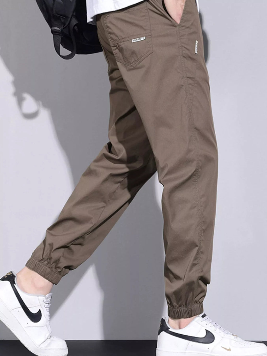 Plus Size Casual Drawstring Ankle-Cuffed Pants in Coffee for Men