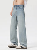 Loose Fit Wash Jeans in Vintage Blue for Men