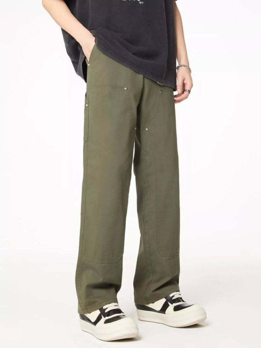 Wash Wide Leg Jeans Plus Size in Black for Men