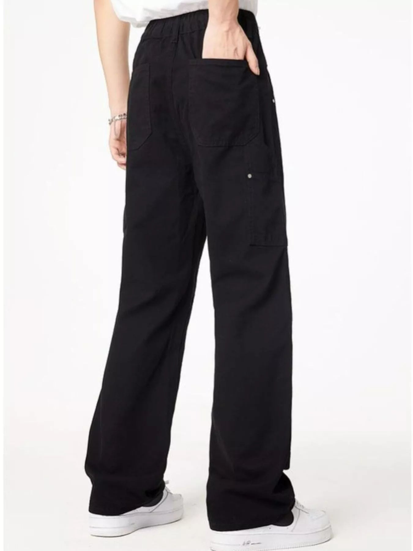 Wash Wide Leg Jeans Plus Size in Black in Army Green for Men