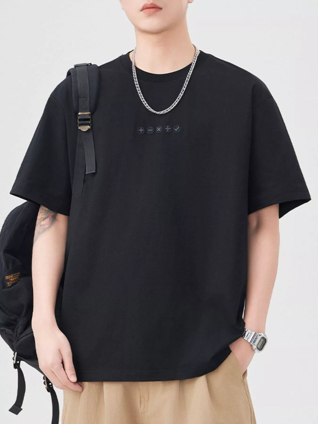 Plus Size Round Neck Relaxed Fit T-Shirt in Purple for Men