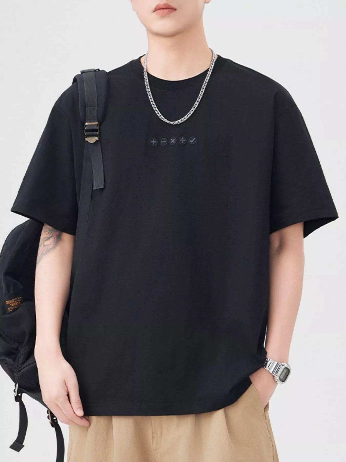 Plus Size Round Neck Relaxed Fit T-Shirt in Purple for Men