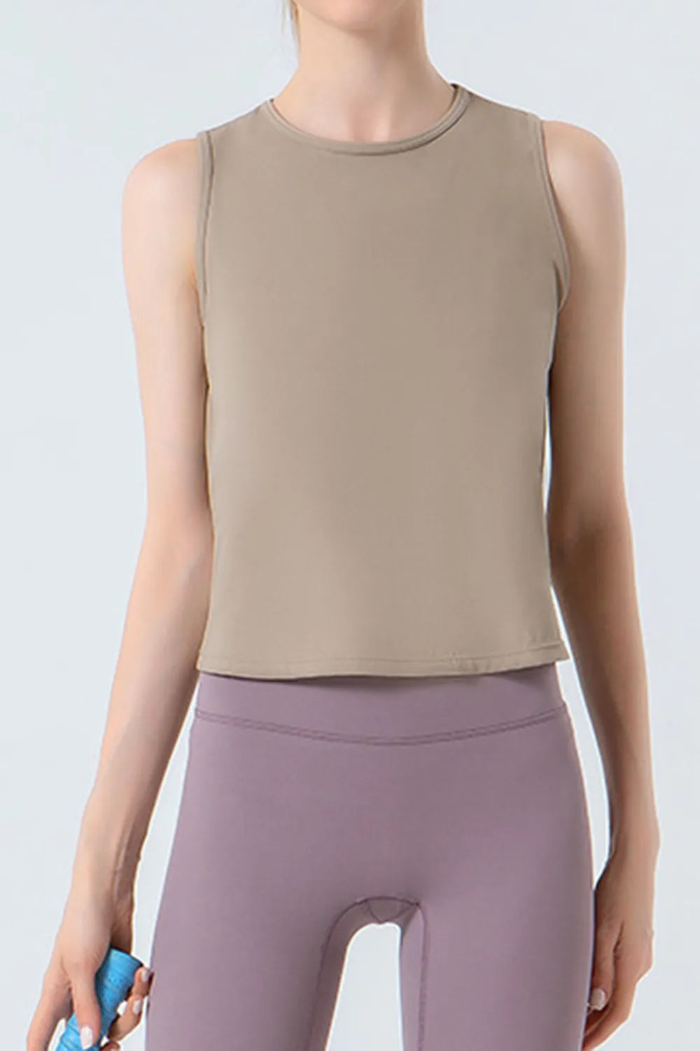 Round Neck Active Tank in Black for Women