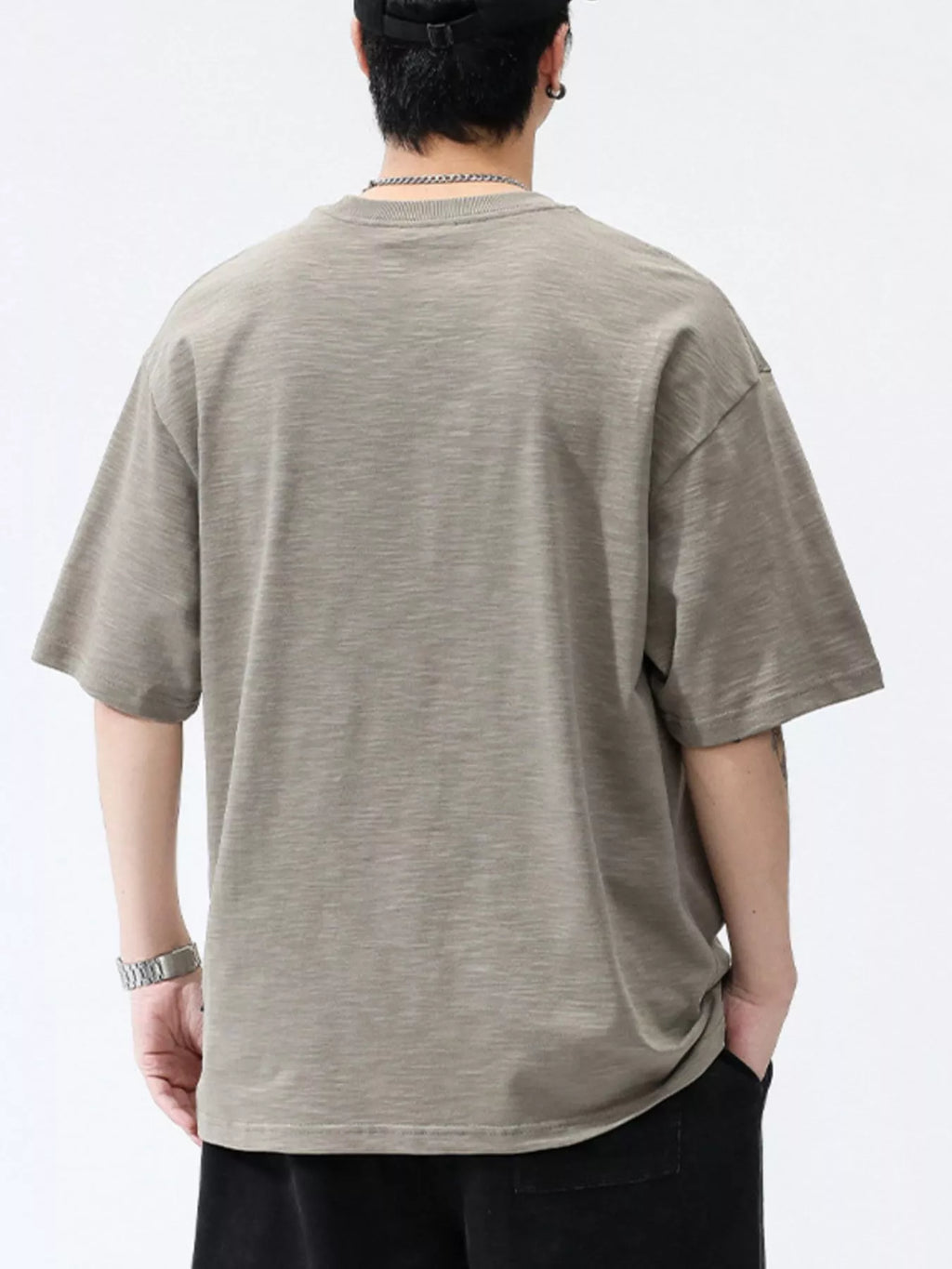 Plus Size Round Neck Half Sleeve T-Shirt in White for Men
