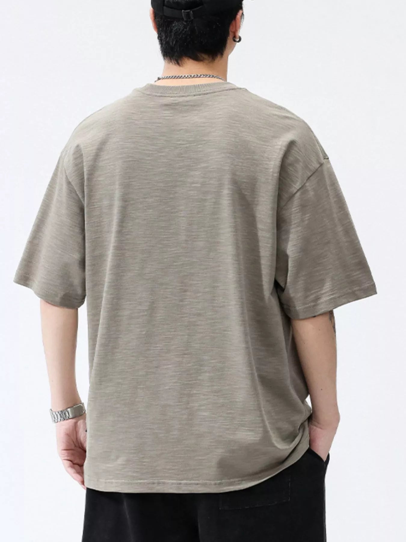 Plus Size Round Neck Half Sleeve T-Shirt in White for Men