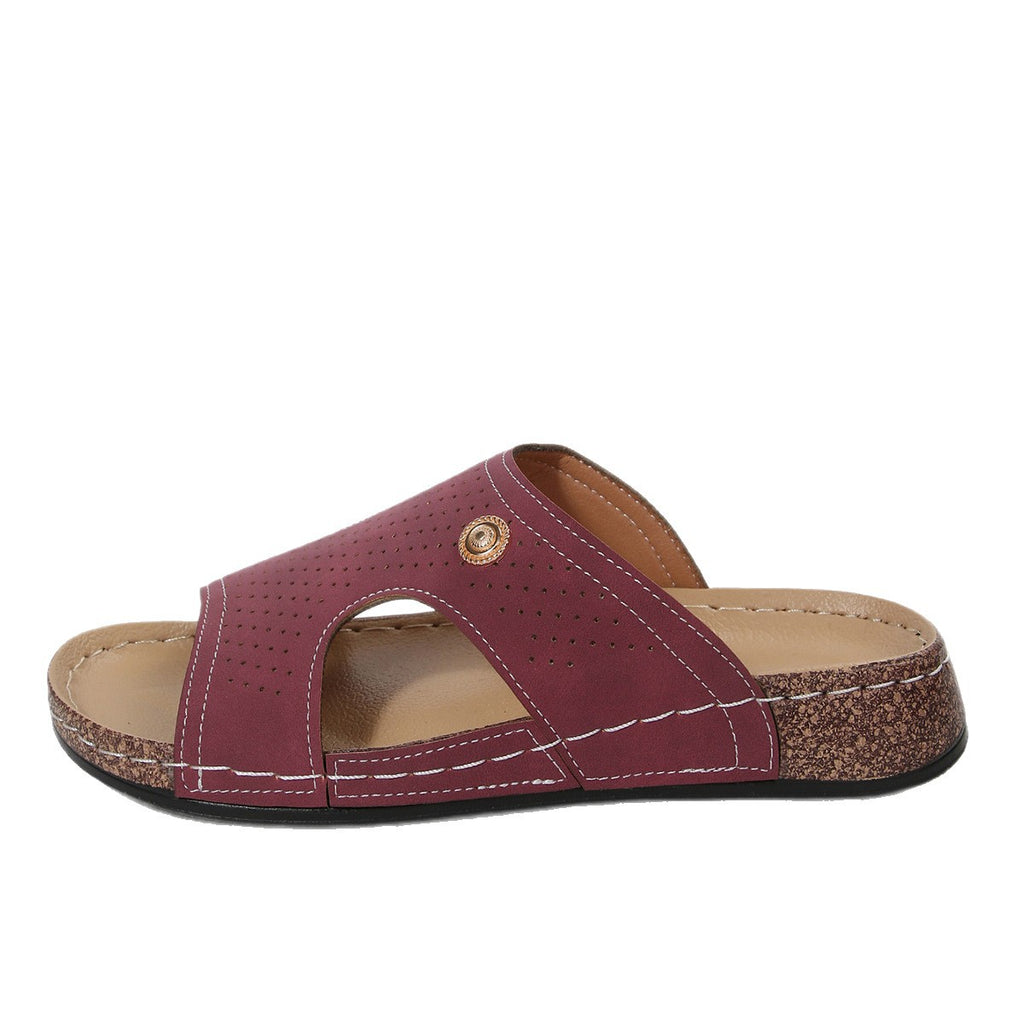 Open Toe Wedge Sandals in Burgundy in Brown for Women