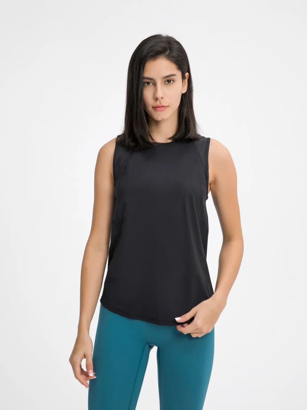 Cutout Back Round Neck Active Tank in White for Women