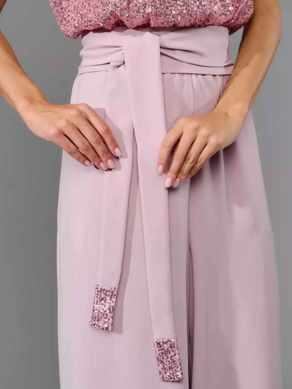 Plus Size Sequin Short Sleeve Wide Leg Jumpsuit in Pink for Women