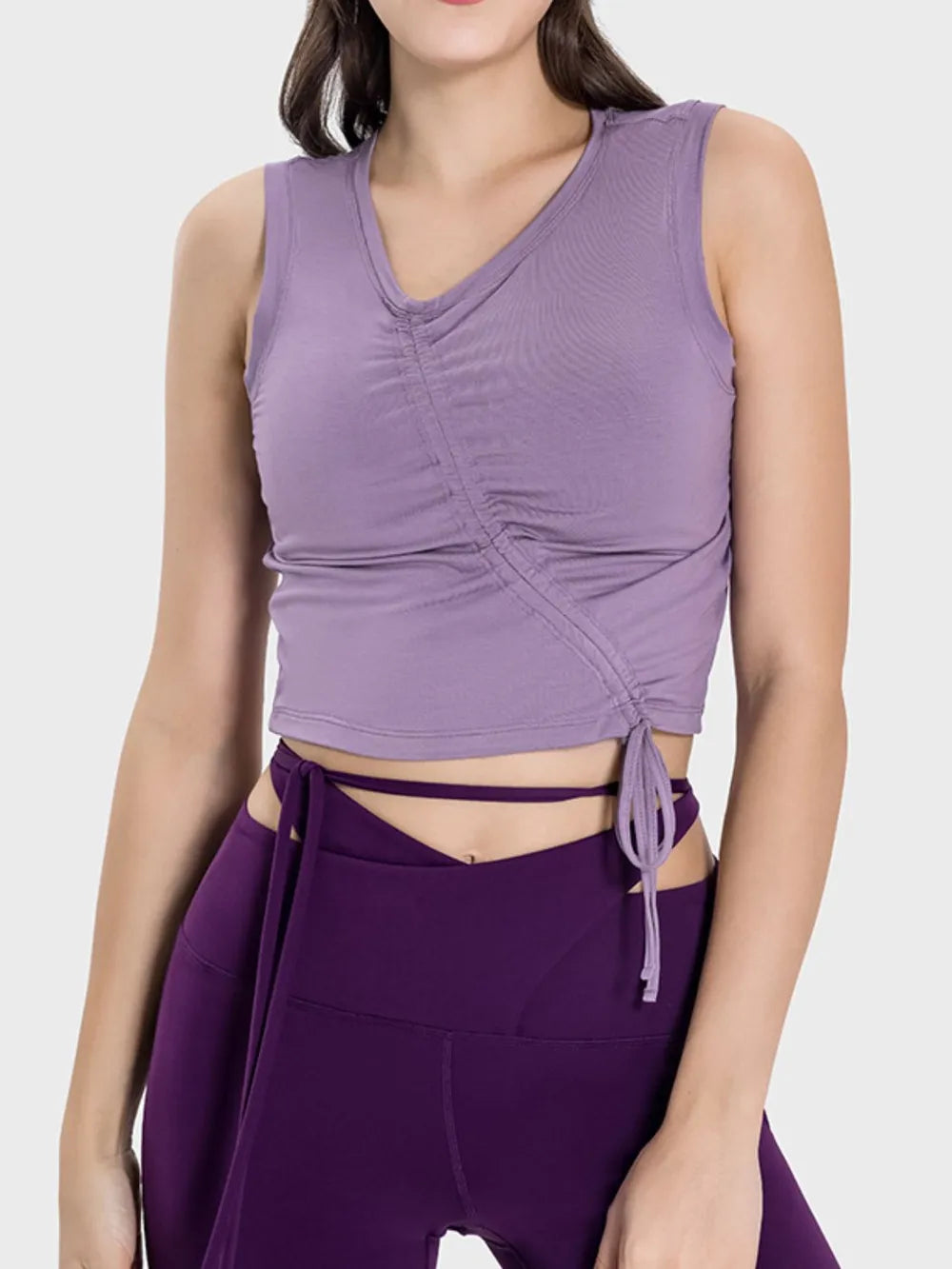 Drawstring Ruched Wide Strap Active Tank in White for Women