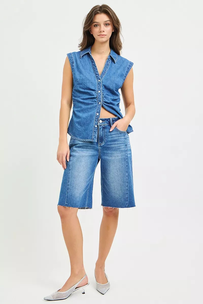 Raw Hem Slouchy Seamed Jorts for Women