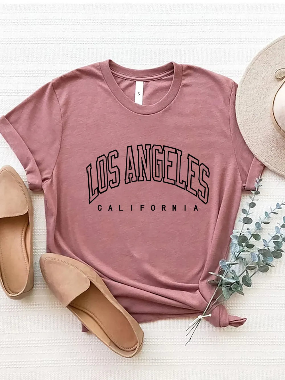 Los Angeles California Round Neck T-Shirt in Dusty Pink for Women