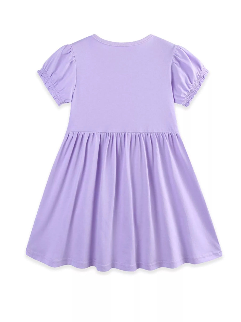 Floral Puff Sleeve Casual Dress in Lavender for Girls