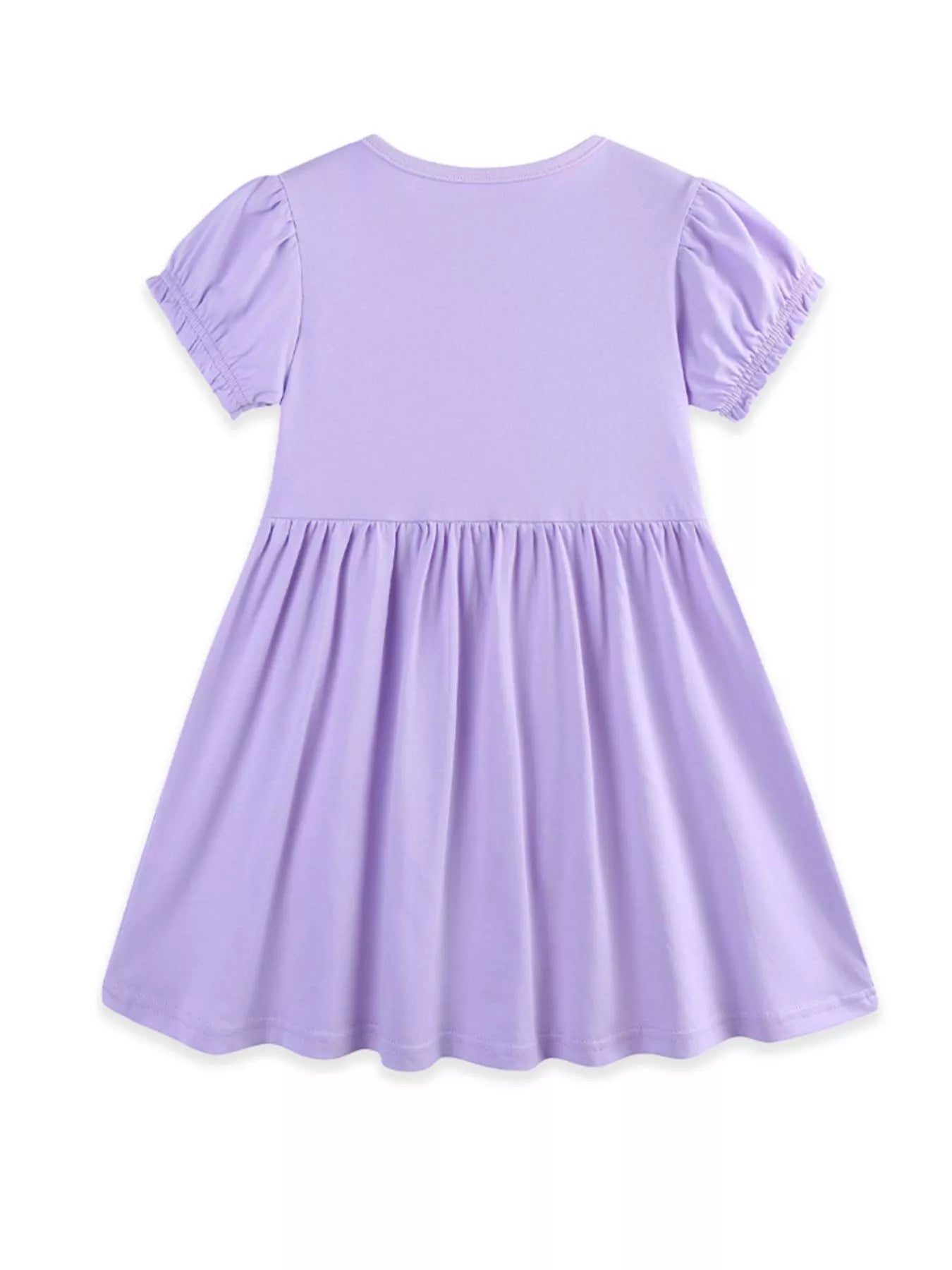 Floral Puff Sleeve Casual Dress in Lavender for Girls