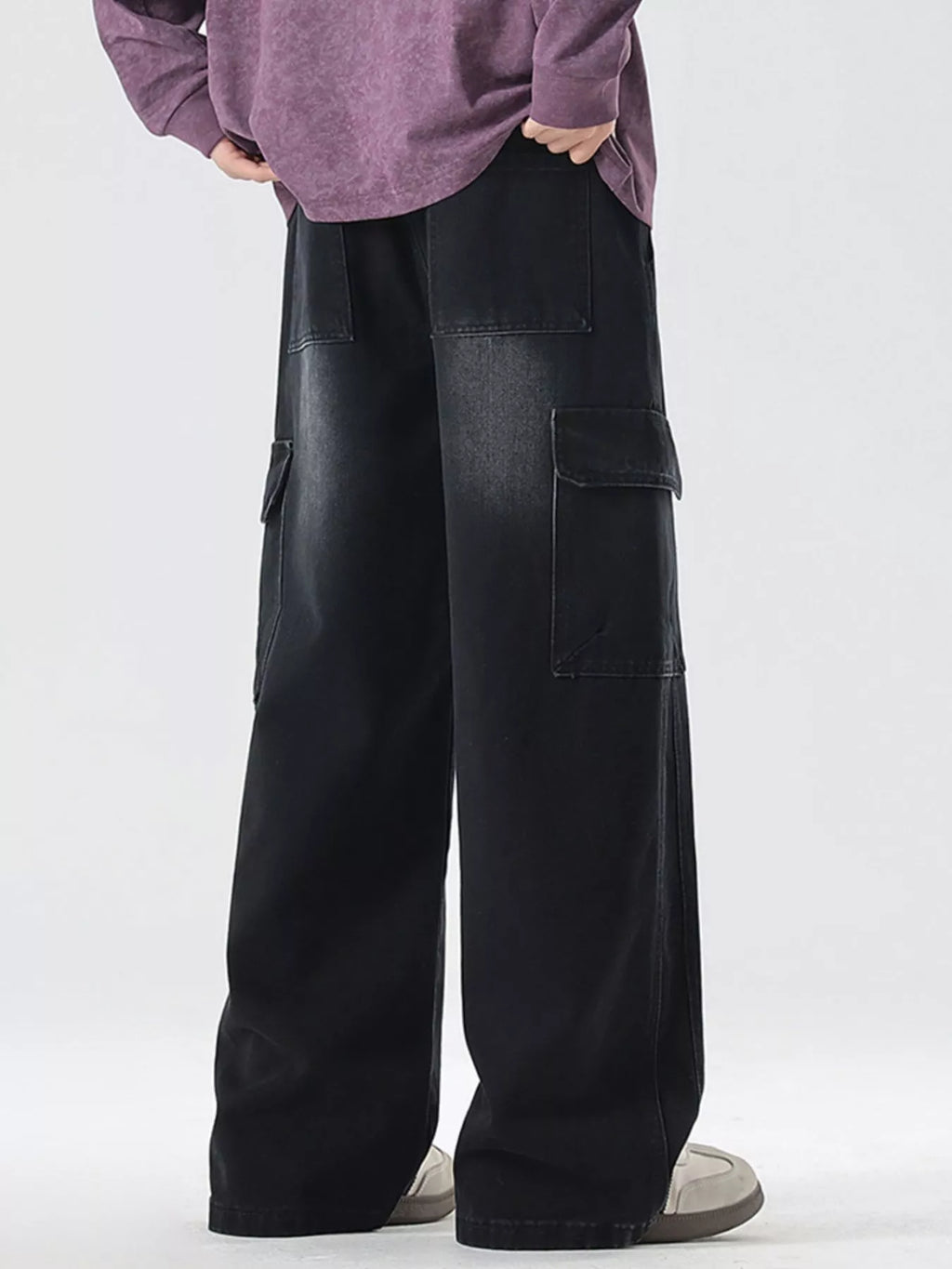 Wide Leg Cargo Jeans Plus Size in Vintage Blue for Men