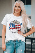 USA Graphic Round Neck Tee in White for Women