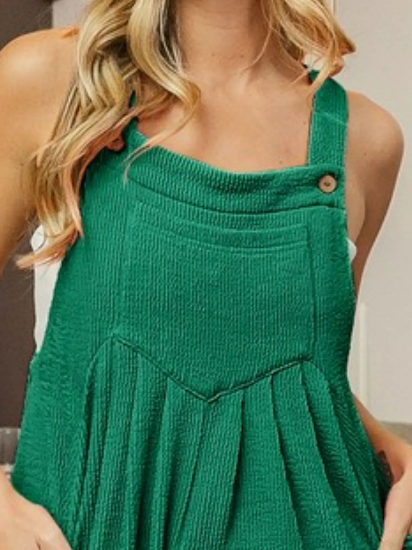 Crinkle Rib Textured Wide Leg Shortalls in Jade for Women