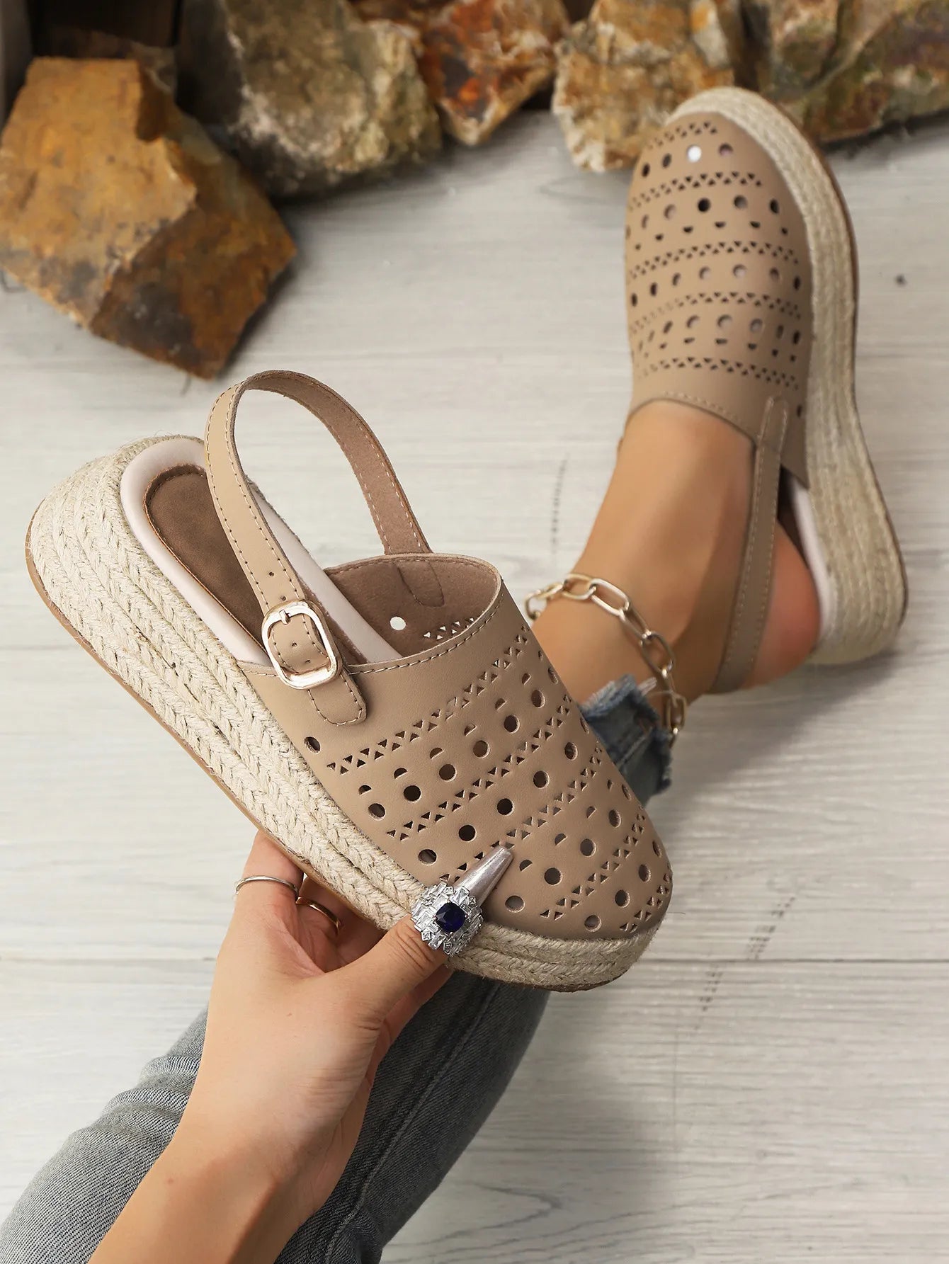 Hollow Out Platform Sandals in Black for Women