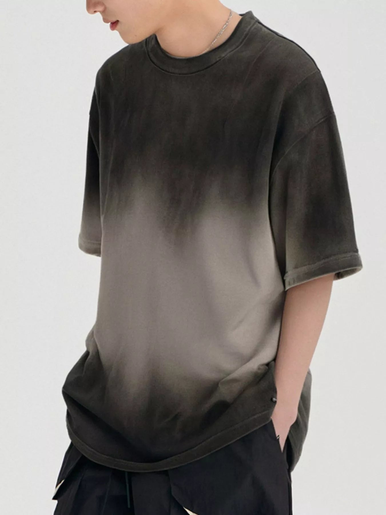 Gradient Round Neck Oversized T-Shirt in Taupe for Men