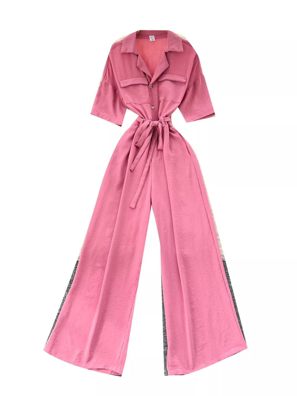 Pink Tie Waist Wide Leg Jumpsuit for Women