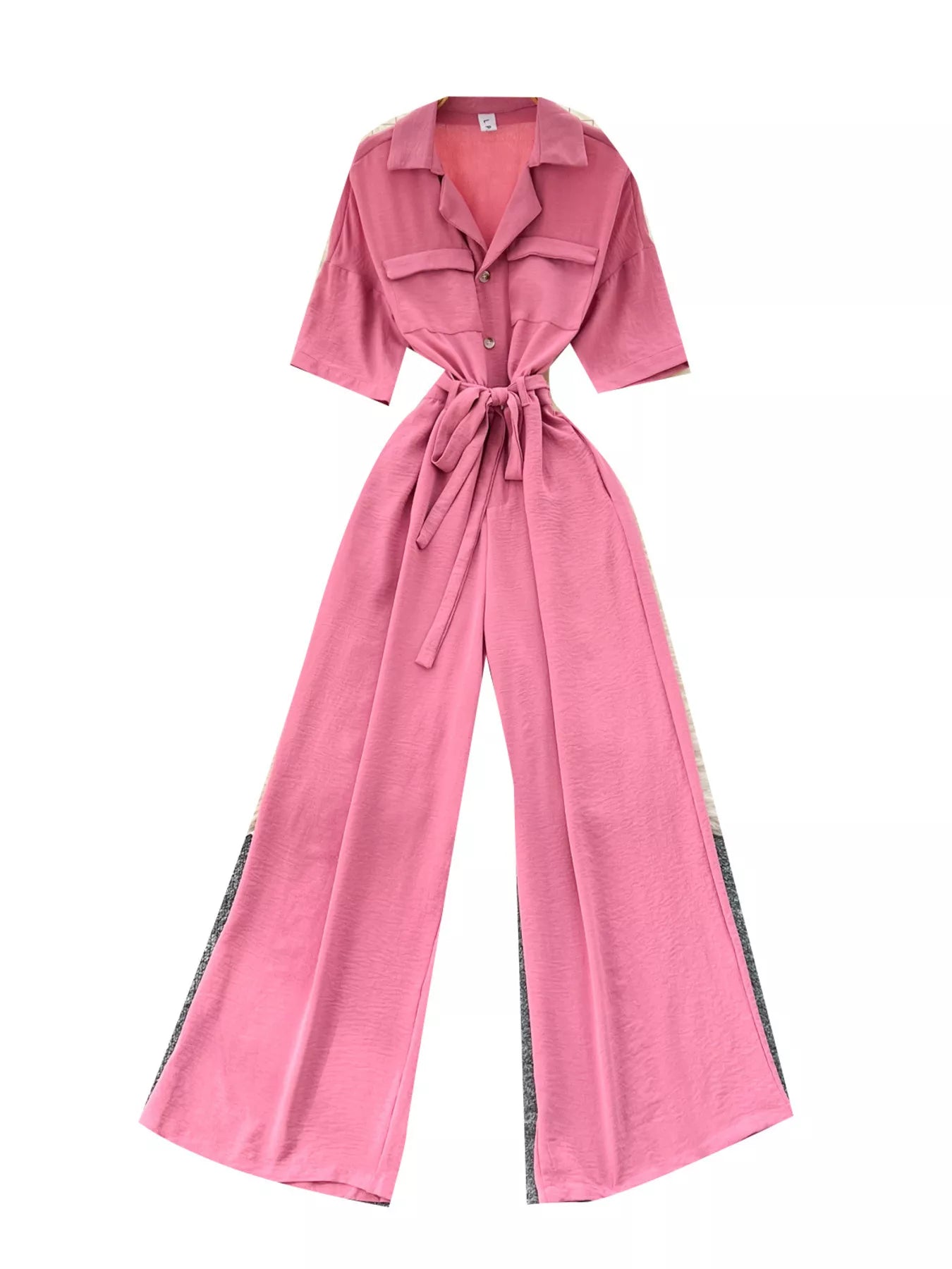Pink Tie Waist Wide Leg Jumpsuit for Women