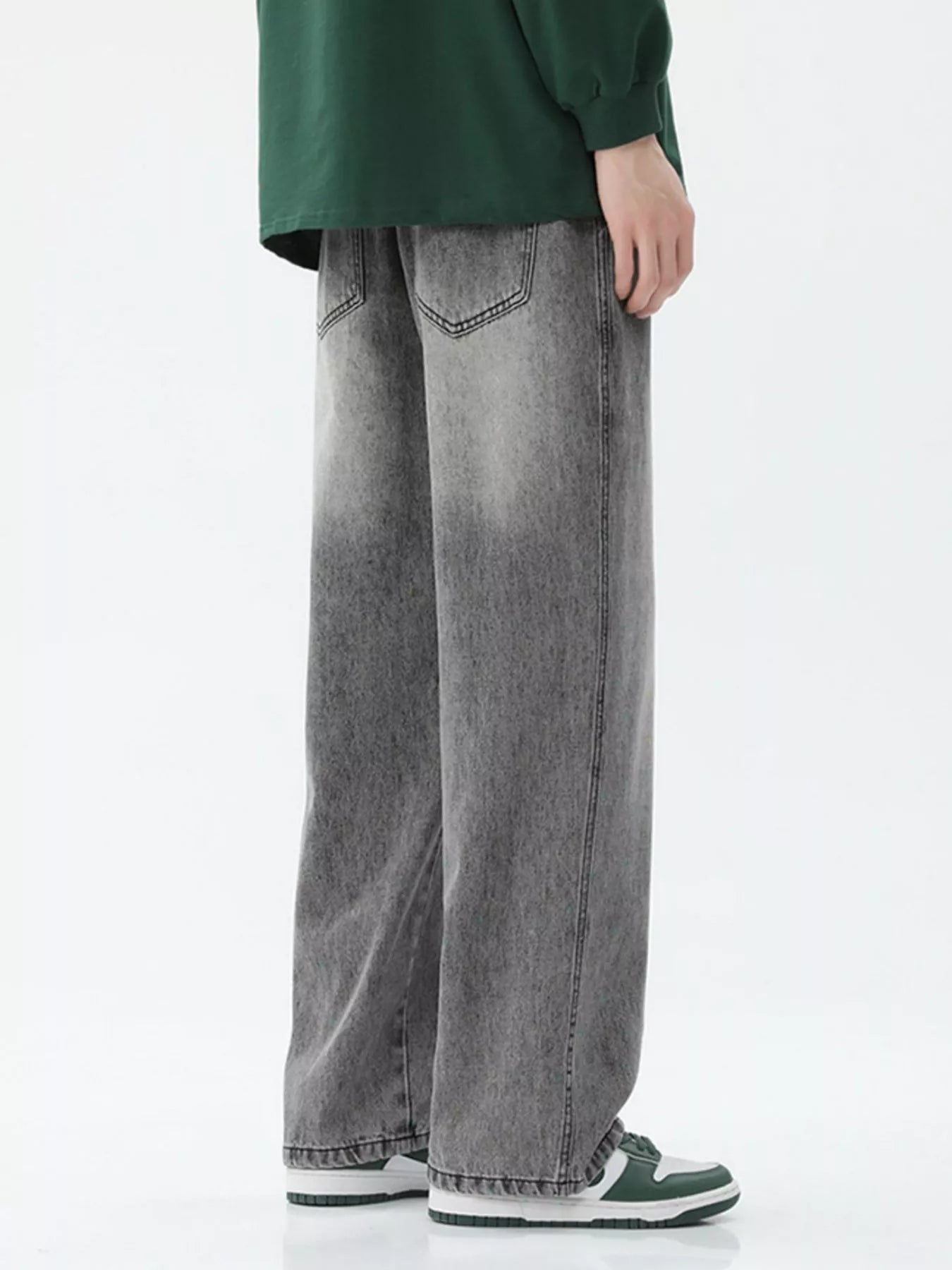 Drawstring Wide Leg Jeans Plus Size in Light Blue in Smoky Gray for Men