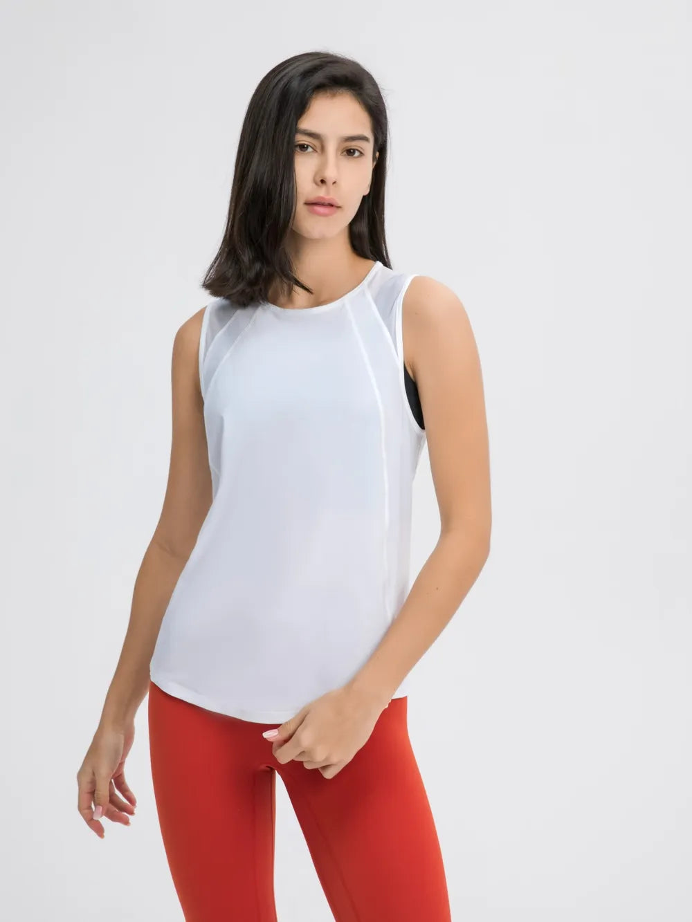 Cutout Back Round Neck Active Tank in Baby Blue for Women